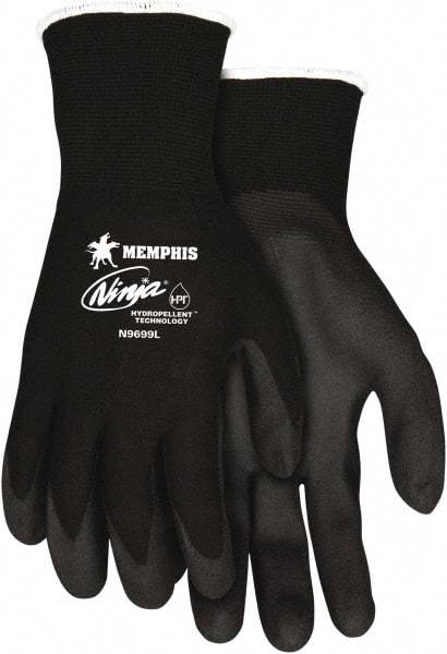 MCR Safety - Size L, ANSI Puncture Lvl 2, Abrasion Lvl 3, Cut & Puncture Resistant Gloves - Palm Coated, Black - Americas Industrial Supply