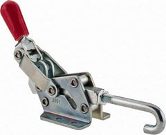 De-Sta-Co - 1,507 Lb Capacity, Horizontal, J Hook, Flanged Base, Carbon Steel Pull Action Latch Clamp - 3/4" Drawing Movement, 8.98" OAL, Straight Handle - Americas Industrial Supply