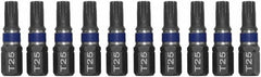Irwin - 1/4" Drive T25 Torx Screwdriver Bit - 1" OAL, Insert Bit - Americas Industrial Supply