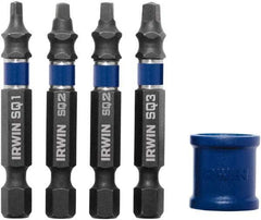 Irwin - 5 Piece, Screwdriver Power Bit Set - #1 to #3 Square Recess - Americas Industrial Supply