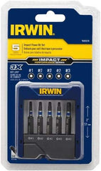 Irwin - 5 Piece, Screwdriver Power Bit Set - #1 to #3 Square Recess - Americas Industrial Supply