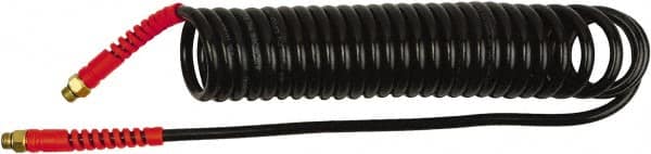 PRO-SOURCE - 1/4" ID, 1/4 Thread, 5' Long, Black Polyurethane Coiled & Self Storing Hose - 145 Max psi, Male Swivel x Male Swivel - Americas Industrial Supply