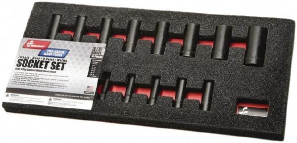 Ability One - 14 Piece 3/8" Drive Deep Well Impact Socket Set - 6 Points, 8mm to 24mm Range, Inch Measurement Standard - Americas Industrial Supply