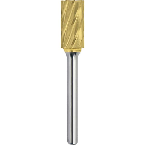 Made in USA - 1" Cut Diam, 1/4" Shank Diam, Cylinder with End Cut Head Aluma Cut Burr - Carbide, 1" LOC, 2-3/4" OAL - Americas Industrial Supply