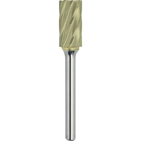 Made in USA - 1" Cut Diam, 1/4" Shank Diam, Cylinder with End Cut Head Aluma Cut Burr - Carbide, 1" LOC, 2-3/4" OAL - Americas Industrial Supply