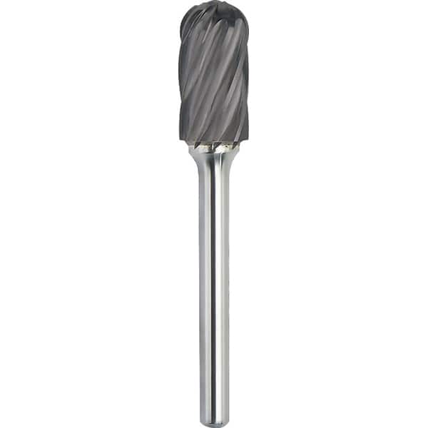 Made in USA - 1" Cut Diam, 1/4" Shank Diam, Cylinder with Radius Head Aluma Cut Burr - Carbide, 1" LOC, 2-3/4" OAL - Americas Industrial Supply