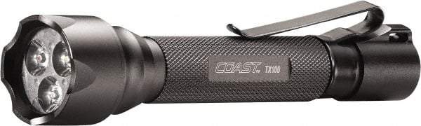 Coast Cutlery - White, Red, Blue LED Bulb, 125 Lumens, Industrial/Tactical Flashlight - Black Aluminum Body, 2 AA Batteries Included - Americas Industrial Supply
