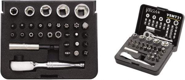 VEGA Industries - 31 Piece, 1/4" Drive Screwdriver Tamperproof Bit Set - Tamperproof #1, #2 & #3 Phillips, Tamperproof 9/64 to 5/16" Hex, Tamperproof T8 to T40 Torx - Americas Industrial Supply