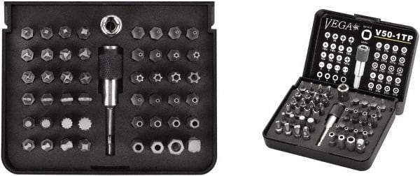 VEGA Industries - 50 Piece, 1/4" Drive Screwdriver Tamperproof Bit Set - #1 to #3 Phillips, Tamperproof 1/16 to 5/16" Hex, T10 to T40 Torx - Americas Industrial Supply