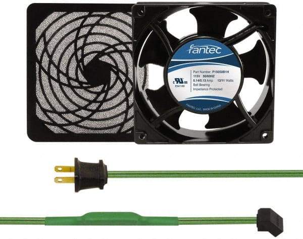 Made in USA - 115 Volts, AC, 103 CFM, Square Tube Axial Fan Kit - 0.26 Amp Rating, 120mm High x 120mm Wide x 38.5mm Deep, Includes Fan, Fan Filter, Thermostatically Controlled Fan Cord - Americas Industrial Supply