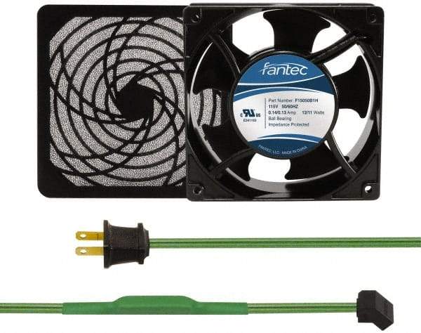 Made in USA - 115 Volts, AC, 80 CFM, Square Tube Axial Fan Kit - 0.18 Amp Rating, 120mm High x 120mm Wide x 38.5mm Deep, Includes Fan, Fan Filter, Thermostatically Controlled Fan Cord - Americas Industrial Supply