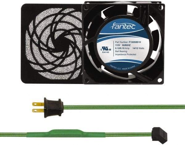 Made in USA - 115 Volts, AC, 31 CFM, Square Tube Axial Fan Kit - 0.18 Amp Rating, 3.15" High x 3" Wide x 38.5mm Deep, Includes Fan, Fan Filter, Thermostatically Controlled Fan Cord - Americas Industrial Supply