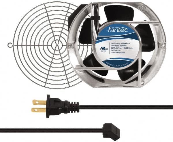 Made in USA - 115 Volts, AC, 240 CFM, Oval Tube Axial Fan Kit - 0.46 Amp Rating, 151mm High x 172mm Wide x 51mm Deep, Includes Fan, Fan Guard, Fan Cord - Americas Industrial Supply