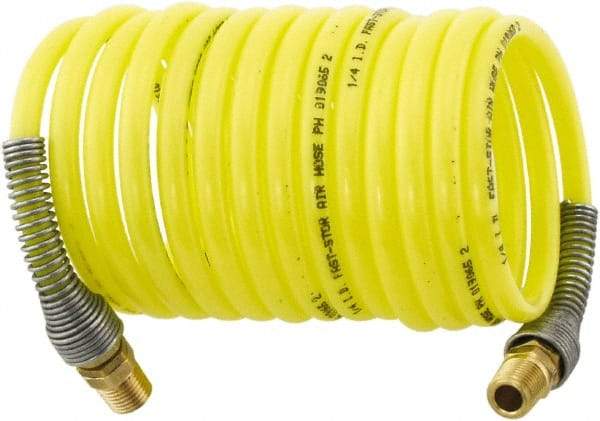 Parker - 3/16" ID, 1/4 Thread, 50' Long, Yellow Nylon Coiled & Self Storing Hose - 225 Max psi, Male Rigid x Male Swivel - Americas Industrial Supply