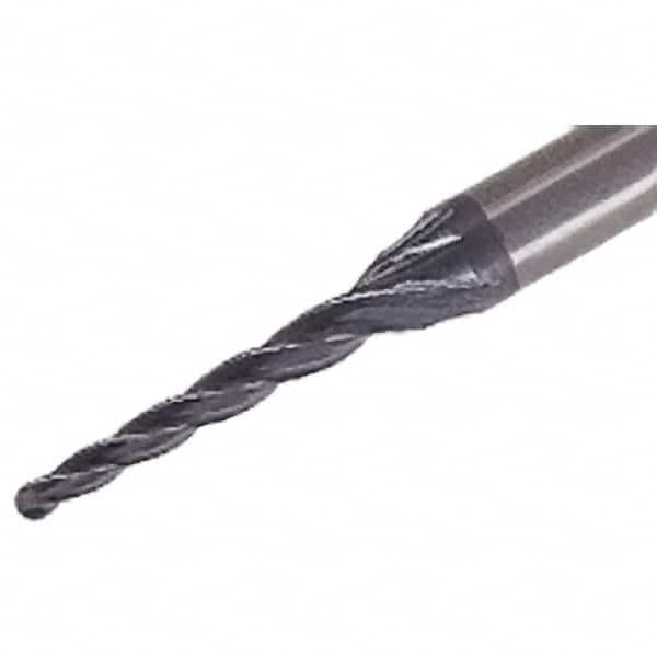 Iscar - 1° Taper Angle per Side, 1.5mm Small End Diam, 16mm LOC, Solid Carbide 4 Flute Tapered Ball End Mill - TiAlN Finish, 50mm OAL, 4mm Shank Diam, Spiral Flute, 25° Helix - Americas Industrial Supply