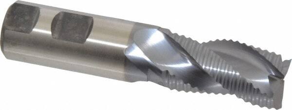 Niagara Cutter - 1" Diam, Coarse Pitch, 1-3/4" LOC, 3 Flute Cobalt Roughing Square End Mill - TiCN Finish, 4-5/8" OAL, 1" Shank Diam, Single End, Centercutting, 36° Helix - Americas Industrial Supply