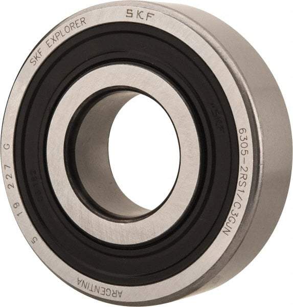 SKF - 25mm Bore Diam, 62mm OD, Double Seal Deep Groove Radial Ball Bearing - 17mm Wide, 1 Row, Round Bore, 11,600 Nm Static Capacity, 23,400 Nm Dynamic Capacity - Americas Industrial Supply