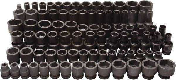 Blackhawk by Proto - 86 Piece 3/8" & 1/2" Drive Deep Well Impact Socket Set - 6 Points, 5/16" to 1" (7mm to 22mm) Range, Inch/Metric Measurement Standard - Americas Industrial Supply