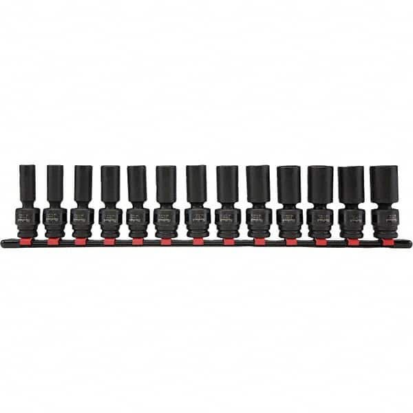 Blackhawk by Proto - 13 Piece 1/2" Drive Deep Well Impact Socket Set - 6 Points, 12mm to 24mm Range, Metric Measurement Standard - Americas Industrial Supply