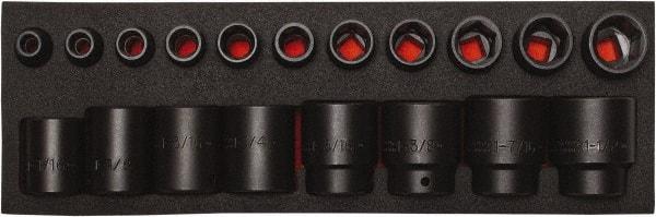 Proto - 19 Piece 1/2" Drive Black Finish Impact Socket Set - 6 Points, 3/8" to 1-1/2" Range, Inch Measurement Standard - Americas Industrial Supply