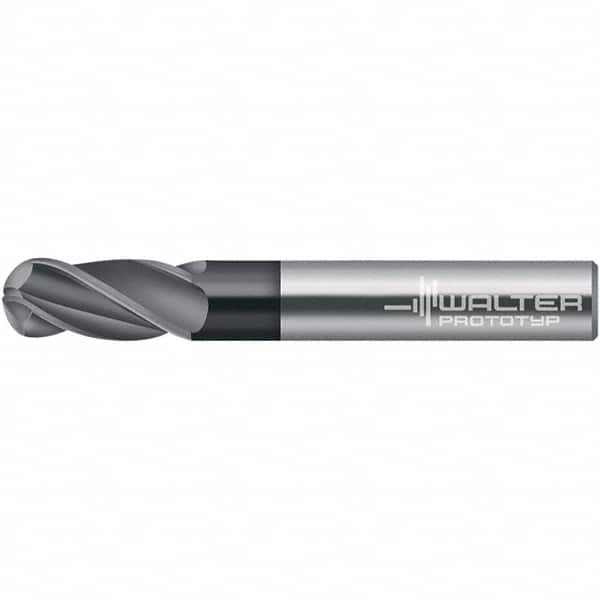 Walter-Prototyp - 9mm Diam, 19mm LOC, 2 Flute Solid Carbide Ball End Mill - TiAlN Finish, 100mm OAL, 10mm Shank Diam - Americas Industrial Supply