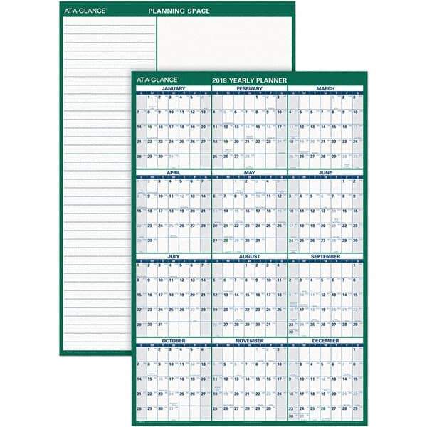 AT-A-GLANCE - 1 Sheet, 32 x 48", Erasable Wall Calendar - Green & White - Americas Industrial Supply
