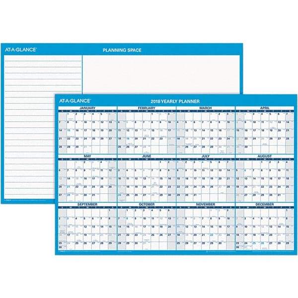 AT-A-GLANCE - 1 Sheet, 36 x 24", Erasable Wall Calendar - Blue & White - Americas Industrial Supply