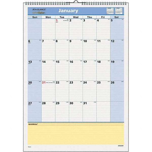 AT-A-GLANCE - 12 Sheet, 12 x 17", Wall Calendar - Blue & Yellow - Americas Industrial Supply