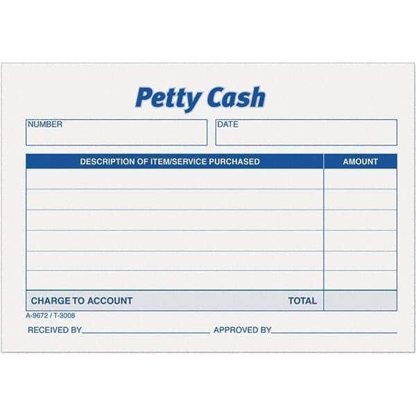 TOPS - 600 Sheet, 3-1/2 x 5", Petty Cash Slips - Blue & White - Americas Industrial Supply