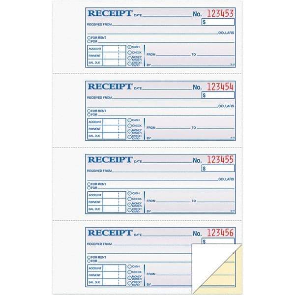 TOPS - 200 Sheet, 7-1/8 x 2-3/4", Receipt Book - Blue, White & Yellow - Americas Industrial Supply