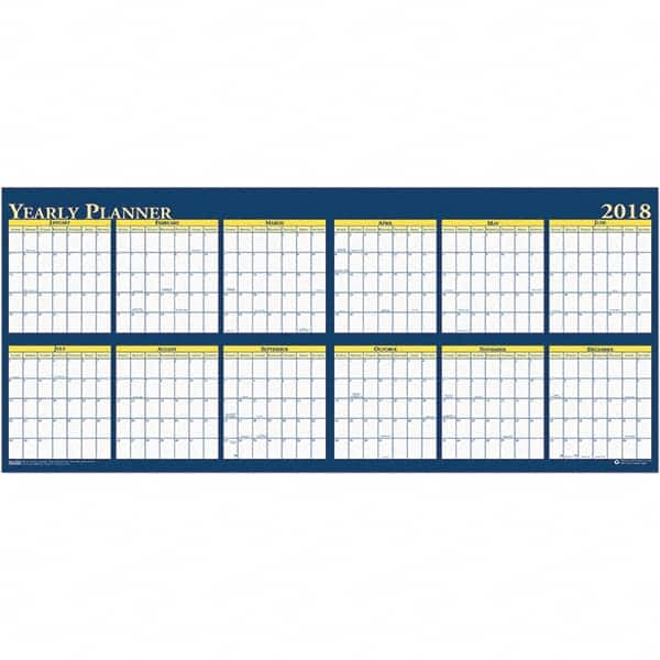 House of Doolittle - 1 Sheet, 60 x 26", Erasable Wall Planner - Yellow & Blue - Americas Industrial Supply