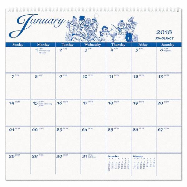 AT-A-GLANCE - 12 Sheet, 12 x 11-3/4", Wall Calendar - White - Americas Industrial Supply