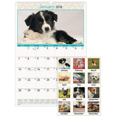 AT-A-GLANCE - 12 Sheet, 15-1/2 x 22-3/4", Wall Calendar - Puppies - Americas Industrial Supply