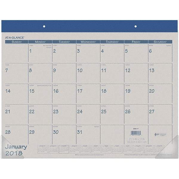 AT-A-GLANCE - 12 Sheet, 22 x 17", Desk Pad Calendar - Blue - Americas Industrial Supply