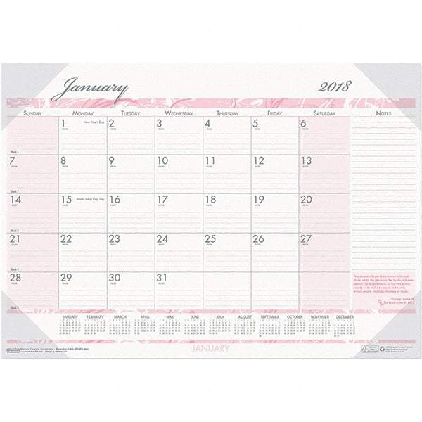 House of Doolittle - 12 Sheet, 22 x 17", Desk Pad Calendar - Pink & Gray - Americas Industrial Supply