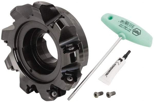 Kennametal - 6" Cut Diam, 2" Arbor Hole, 8mm Max Depth of Cut, 45° Indexable Chamfer & Angle Face Mill - 9 Inserts, HNPJ 1307... Insert, Right Hand Cut, 9 Flutes, Through Coolant, Series Dodeka Max - Americas Industrial Supply