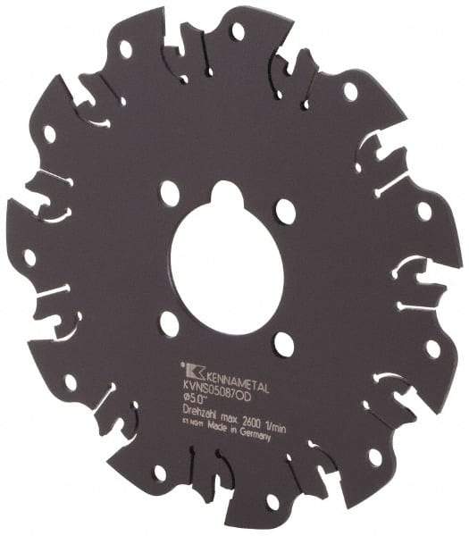 Kennametal - Arbor Hole Connection, 0.089" Cutting Width, 1-3/8" Depth of Cut, 5" Cutter Diam, 1-1/4" Hole Diam, 11 Tooth Indexable Slotting Cutter - KVNS Toolholder, OD 2087.. Insert - Americas Industrial Supply