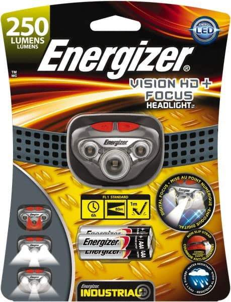 Energizer - White, Red LED Bulb, 300 Lumens, Hands-free Flashlight - Gray Plastic Body, 3 AAA Alkaline Batteries Included - Americas Industrial Supply