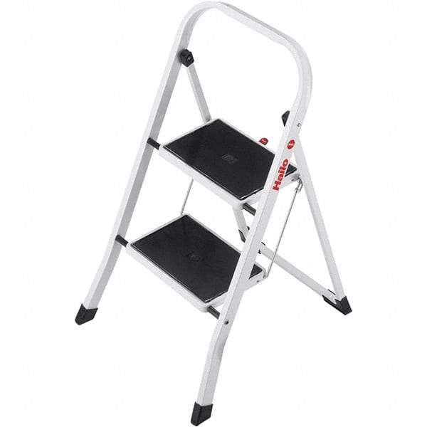 Hailo - 2 Steps, 2' 7" High, EN14183 Rating, Tubular Steel Step Ladder - 330 Lb Capacity, 18-1/2" Base Width - Americas Industrial Supply