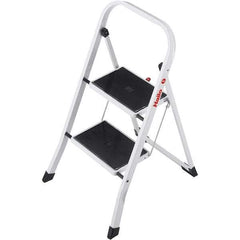 Hailo - 2 Steps, 2' 7" High, EN14183 Rating, Tubular Steel Step Ladder - 330 Lb Capacity, 18-1/2" Base Width - Americas Industrial Supply
