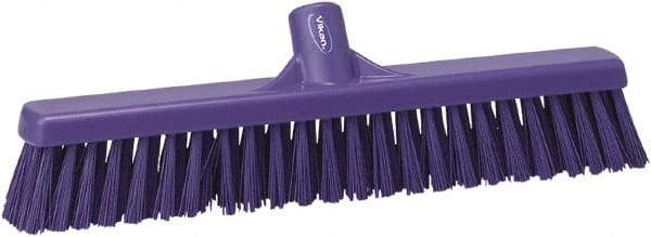 Vikan - 16" Fine Particle Synthetic Push Broom - 2" Bristle Length, Plastic Block, European Threaded Handle Connection - Americas Industrial Supply
