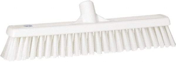 Vikan - 16" Fine Particle Synthetic Push Broom - 2" Bristle Length, Plastic Block, European Threaded Handle Connection - Americas Industrial Supply