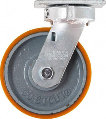 Caster Connection - 6" Diam x 2" Wide x 7-1/2" OAH Top Plate Mount Swivel Caster - Polyurethane on Iron, 1,250 Lb Capacity, Sealed Precision Ball Bearing, 4 x 4-1/2" Plate - Americas Industrial Supply