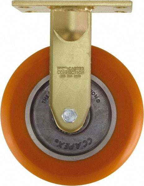 Caster Connection - 8" Diam x 2" Wide x 10-1/8" OAH Top Plate Mount Rigid Caster - Polyurethane on Aluminum, 1,200 Lb Capacity, Sealed Precision Ball Bearing, 4-1/2 x 6-1/4" Plate - Americas Industrial Supply