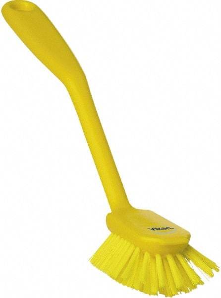 Vikan - 1" Bristle Length, Polyester Food Service Brush - 2-11/16" Long x 1" Wide Head, 10-1/2" OAL, Yellow, Polypropylene Block - Americas Industrial Supply
