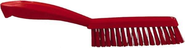 Vikan - 1.3" Bristle Length, Polyester Scrub Brush - 5-7/8" Long x 0.8" Wide Head, 11.2" OAL, Red, Polypropylene Block - Americas Industrial Supply