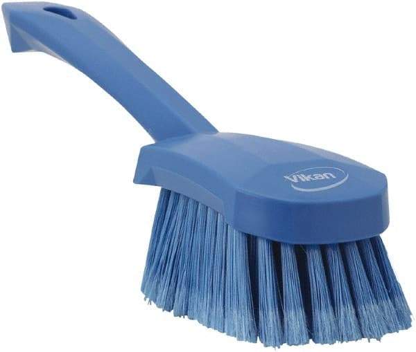 Vikan - 1.8" Bristle Length, Polyester Scrub Brush - 4-1/4" Long x 2-3/4" Wide Head, 10" OAL, Blue, Polypropylene Block, Flagged - Americas Industrial Supply
