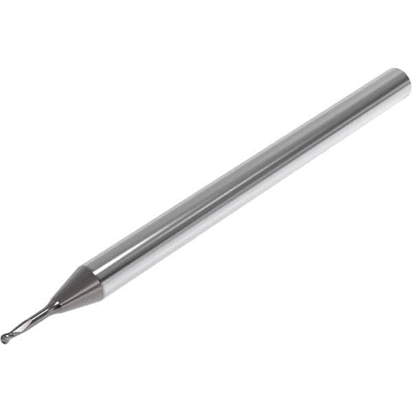Seco - 1mm Diam, 1mm LOC, 2 Flute Solid Carbide Ball End Mill - Diamond Finish, Single End, 40mm OAL, 4mm Shank Diam, Spiral Flute - Americas Industrial Supply