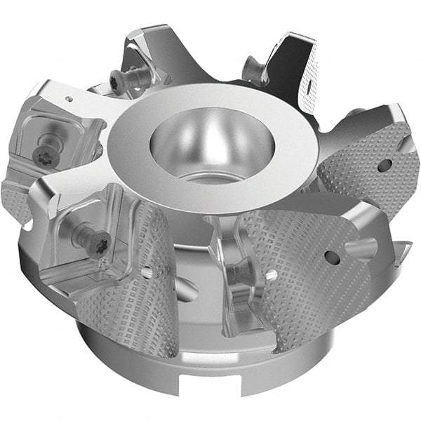 Seco - 3.94" Cut Diam, 1-1/2" Arbor Hole, 11mm Max Depth of Cut, 71° Indexable Chamfer & Angle Face Mill - 7 Inserts, Right Hand Cut, 7 Flutes, Through Coolant, Series R220.56 - Americas Industrial Supply