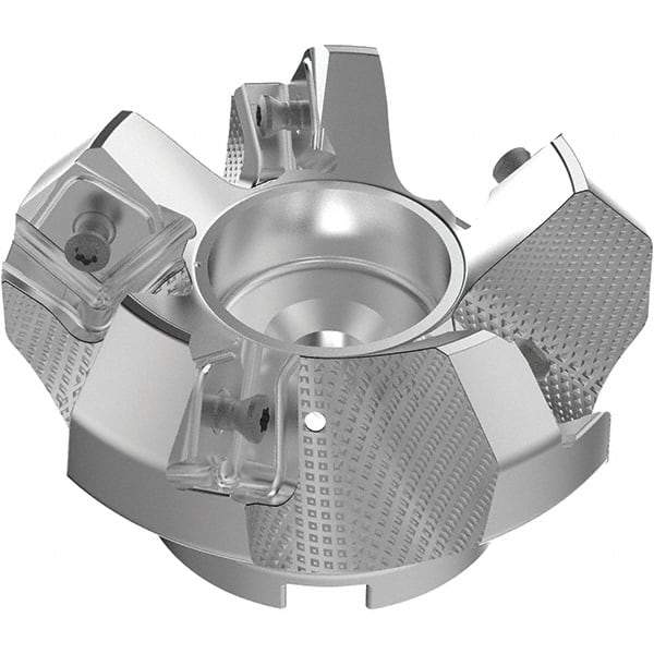 Seco - 80mm Cut Diam, 27mm Arbor Hole, 9mm Max Depth of Cut, 48° Indexable Chamfer & Angle Face Mill - 5 Inserts, 63 Insert, Right Hand Cut, 5 Flutes, Through Coolant, Series R220.54 - Americas Industrial Supply